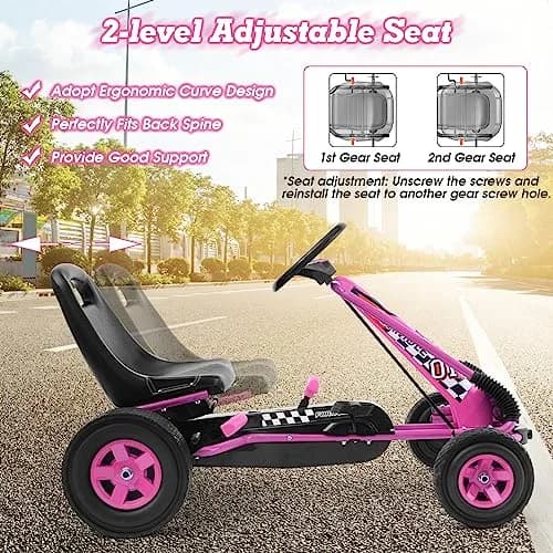 HONEY JOY Go Kart for Kids 4 Wheel Off-Road Pedal Car Pink | Adjustable Seat & Safety Brakes thumbnail 4