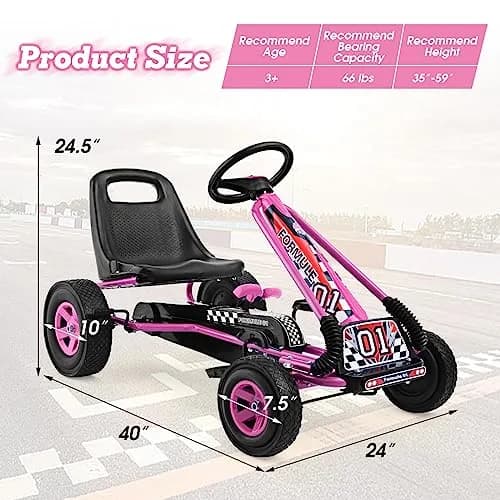 HONEY JOY Go Kart for Kids 4 Wheel Off-Road Pedal Car Pink | Adjustable Seat & Safety Brakes thumbnail 7