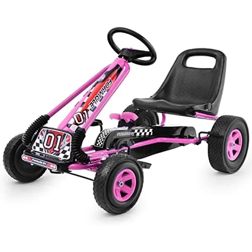HONEY JOY Go Kart for Kids 4 Wheel Off-Road Pedal Car Pink | Adjustable Seat & Safety Brakes thumbnail 9