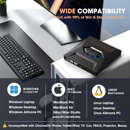 ROOFULL External CD DVD Drive with USB 3.0 Type-C Hub & SD Card Reader, 15.6cm (5.5in) | Reads & Burns CDs/DVDs, Expands Laptop Ports thumbnail 5