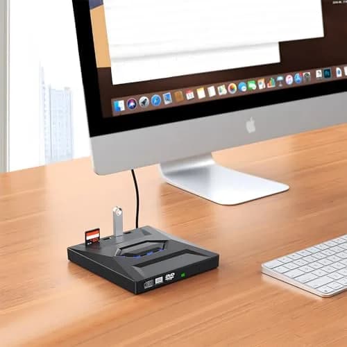 ROOFULL External CD DVD Drive with USB 3.0 Type-C Hub & SD Card Reader, 15.6cm (5.5in) | Reads & Burns CDs/DVDs, Expands Laptop Ports thumbnail 7