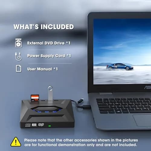 ROOFULL External CD DVD Drive with USB 3.0 Type-C Hub & SD Card Reader, 15.6cm (5.5in) | Reads & Burns CDs/DVDs, Expands Laptop Ports thumbnail 8