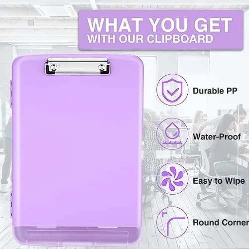 Sooez Storage Clipboard with Pen Holder, Lavender Purple, 8.5 x 11 inches | Durable Polypropylene Case for School & Office thumbnail 4