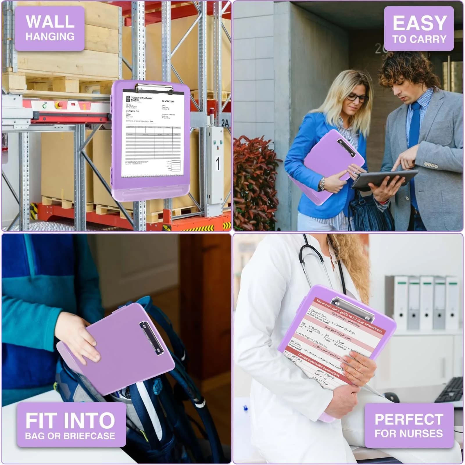 Sooez Storage Clipboard with Pen Holder, Lavender Purple, 8.5 x 11 inches | Durable Polypropylene Case for School & Office - view 7
