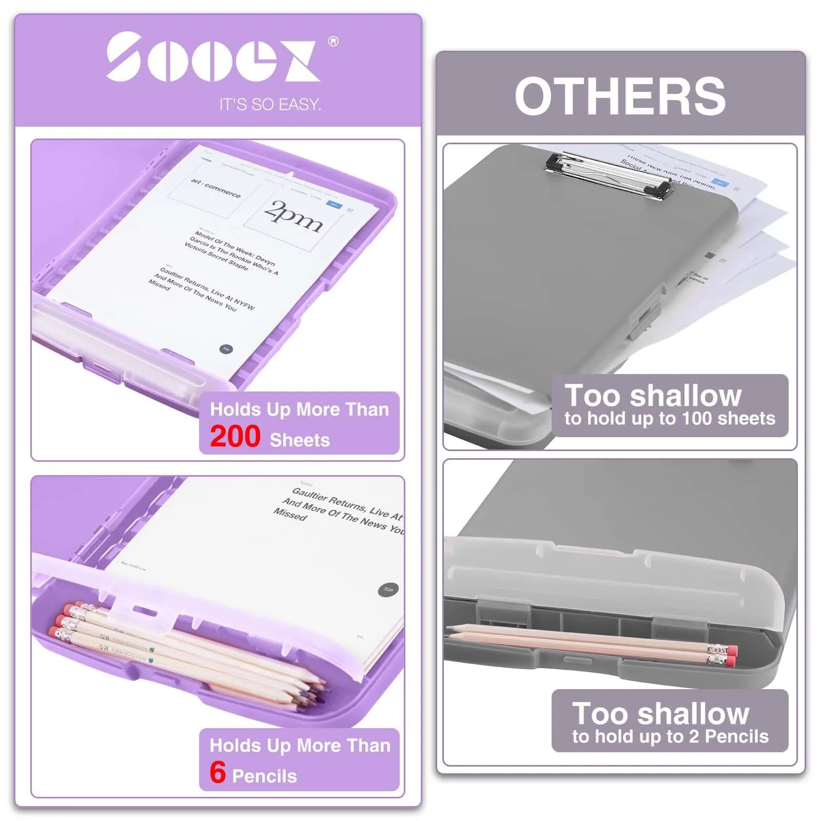 Sooez Storage Clipboard with Pen Holder, Lavender Purple, 8.5 x 11 inches | Durable Polypropylene Case for School & Office - view 3