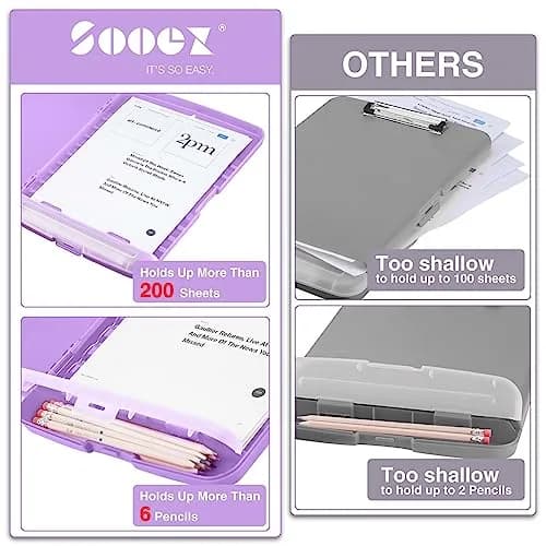 Sooez Storage Clipboard with Pen Holder, Lavender Purple, 8.5 x 11 inches | Durable Polypropylene Case for School & Office thumbnail 3