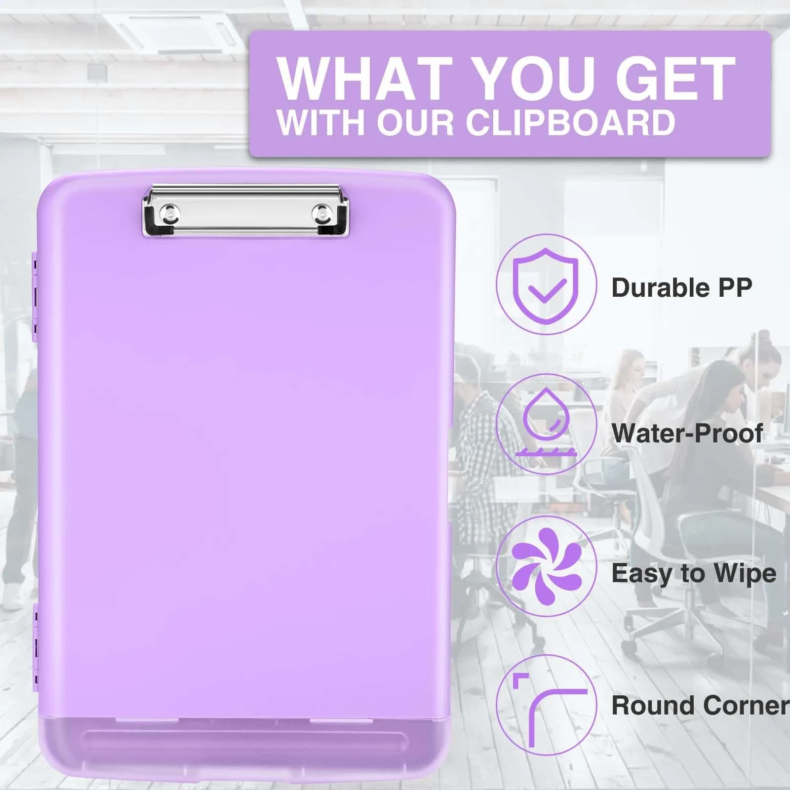 Sooez Storage Clipboard with Pen Holder, Lavender Purple, 8.5 x 11 inches | Durable Polypropylene Case for School & Office - view 4