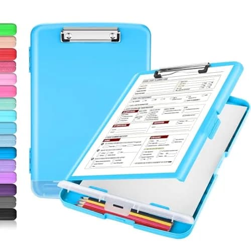 Sooez Plastic Clipboard with Storage & Pen Holder, 8.5 x 11 Inch, Sky Blue | Durable Organizer for School & Office - main product image