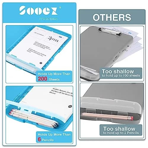 Sooez Storage Clipboard with Pen Holder 36.8 cm (14.5 in) | Holds 200+ Sheets & Pens thumbnail 3
