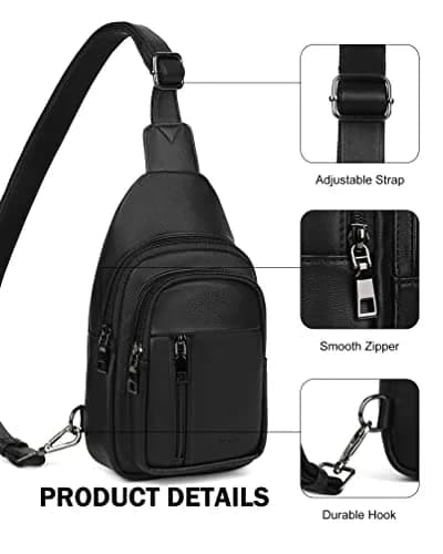 MASINTOR Sling Bag for Women, Crossbody Fanny Pack, Black | Durable Faux Leather, Adjustable Strap thumbnail 6