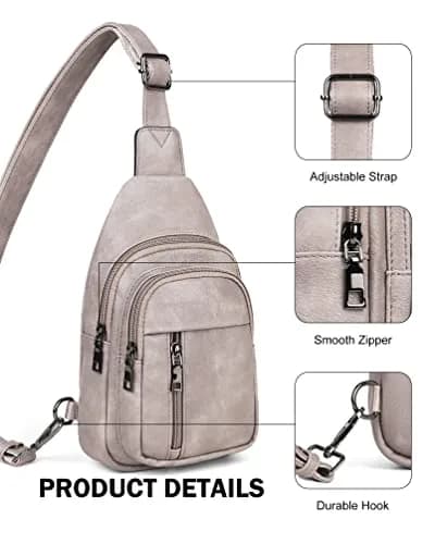 MASINTOR Sling Bag for Women, Grey | Adjustable Faux Leather Crossbody & Fanny Pack thumbnail 6