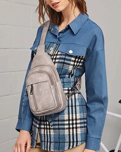 MASINTOR Sling Bag for Women, Grey | Adjustable Faux Leather Crossbody & Fanny Pack thumbnail 2