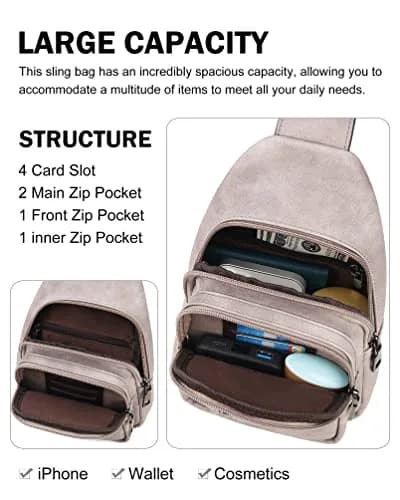 MASINTOR Sling Bag for Women, Grey | Adjustable Faux Leather Crossbody & Fanny Pack thumbnail 3