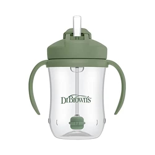 Dr. Brown's Milestones Baby's First Straw Cup, Olive Green, 270ml (9 oz) | Spill-Proof & BPA-Free thumbnail 1