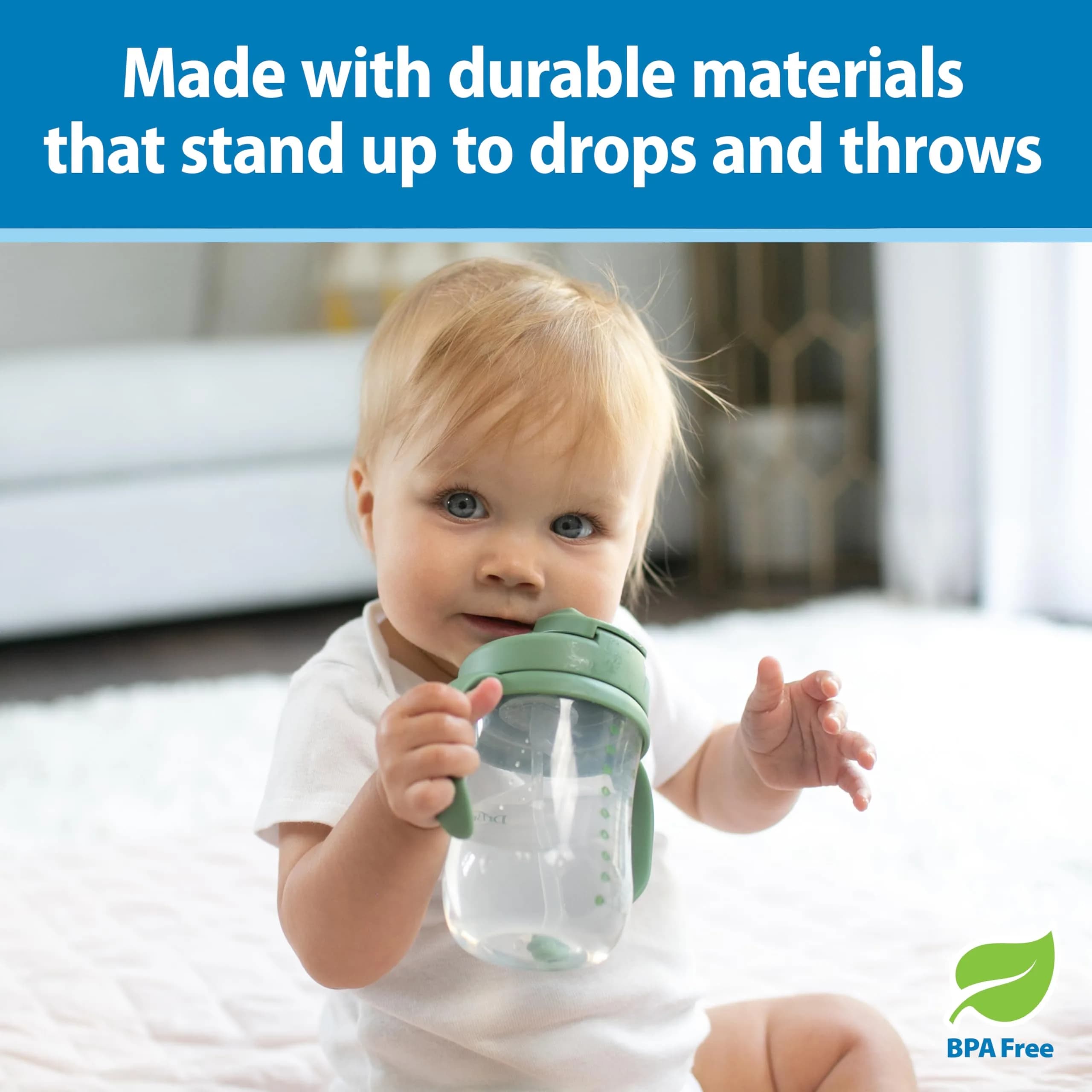 Dr. Brown's Milestones Baby's First Straw Cup, Olive Green, 270ml (9 oz) | Spill-Proof & BPA-Free - view 5