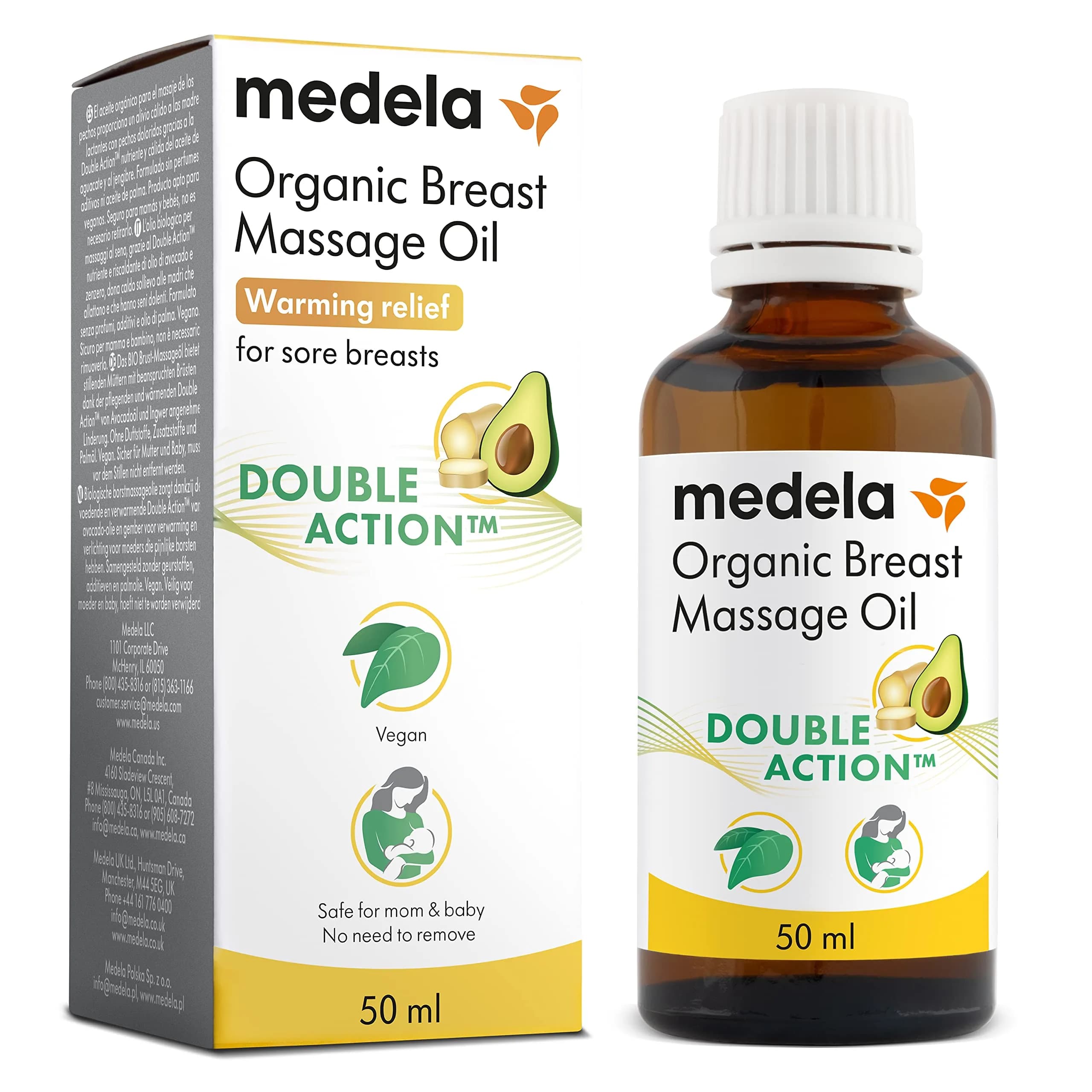 Medela Organic Breast Massage Oil for Breastfeeding Mothers, 50ml (1.69 fl. oz). | USDA Organic & Vegan Formula - main product image