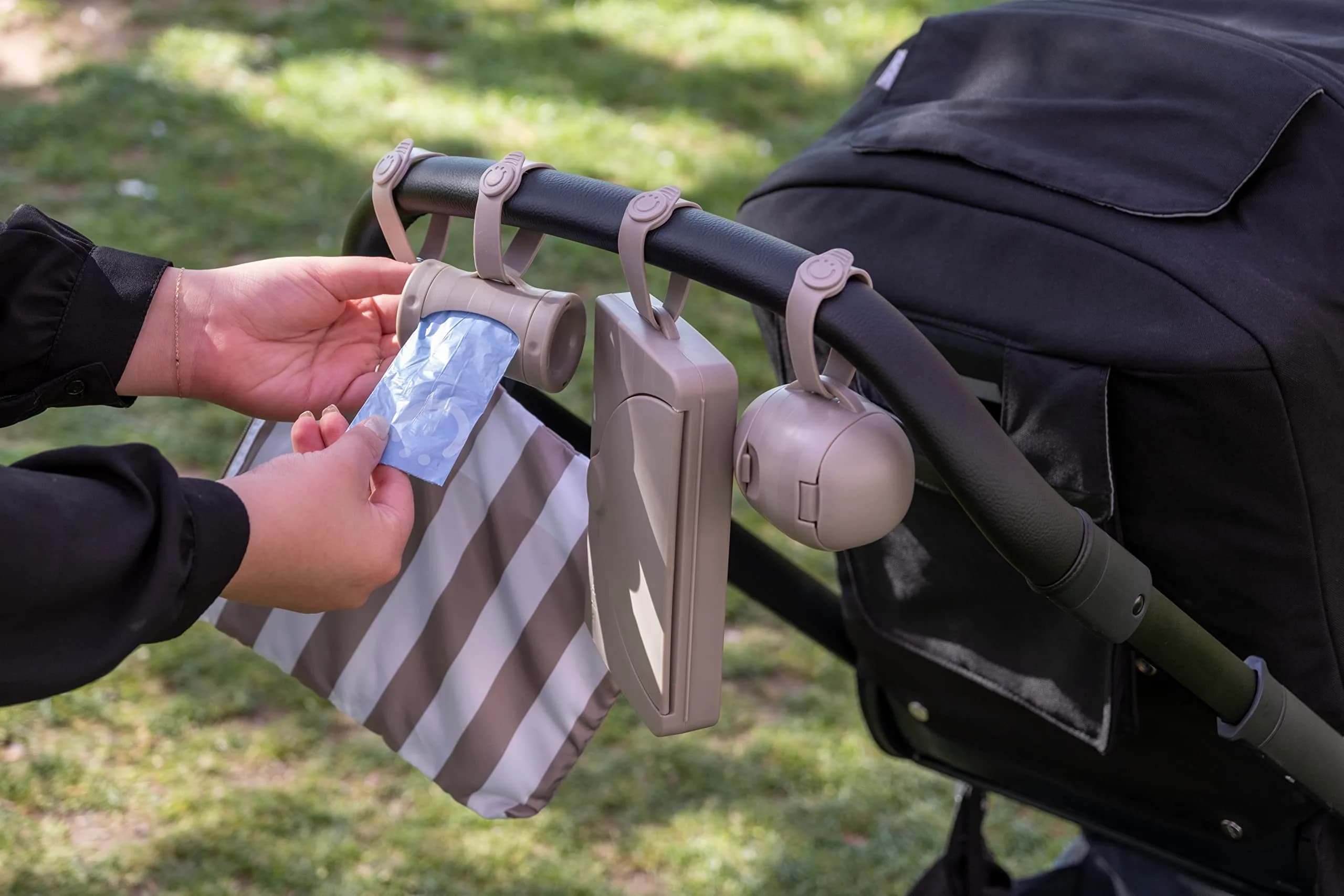 Ubbi Retractable Diaper Bag Dispenser with Silicone Strap & Lavender Bags | Taupe, 1 Count (Pack of 1) - view 7