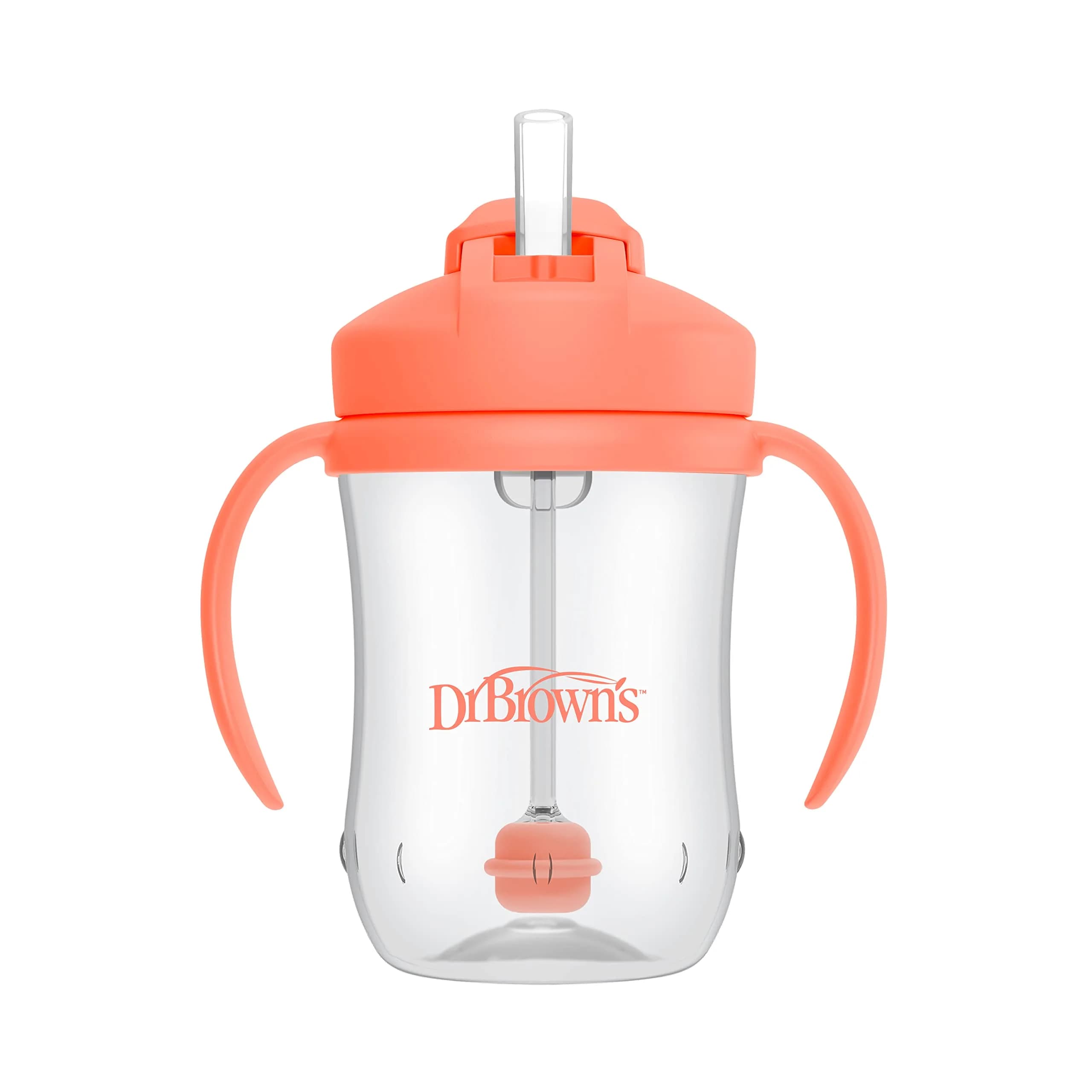 Dr. Brown's Milestones Baby's First Straw Cup 270ml (9 oz) | Spill-Proof Training Cup with Weighted Straw — Coral