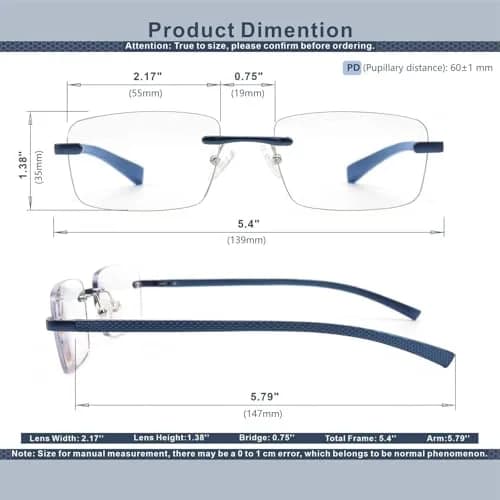 Missfive Premium Aluminum Progressive Multifocus Reading Glasses 1.75 Diopters | Blue Light Blocking, No-Line Spring Hinge Rimless Metal Readers thumbnail 5