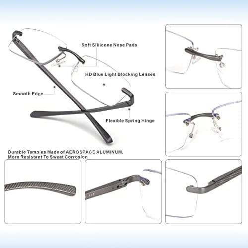Missfive Progressive Multifocus Reading Glasses +1.25D, 141mm Frame Width | Blue Light Blocking, Aluminum Temples thumbnail 6