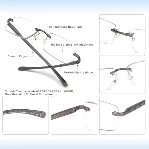 Missfive Premium Aluminum Progressive Multifocus Reading Glasses 14.7cm (5.79in) | Blue Light Blocking for Workspace thumbnail 6