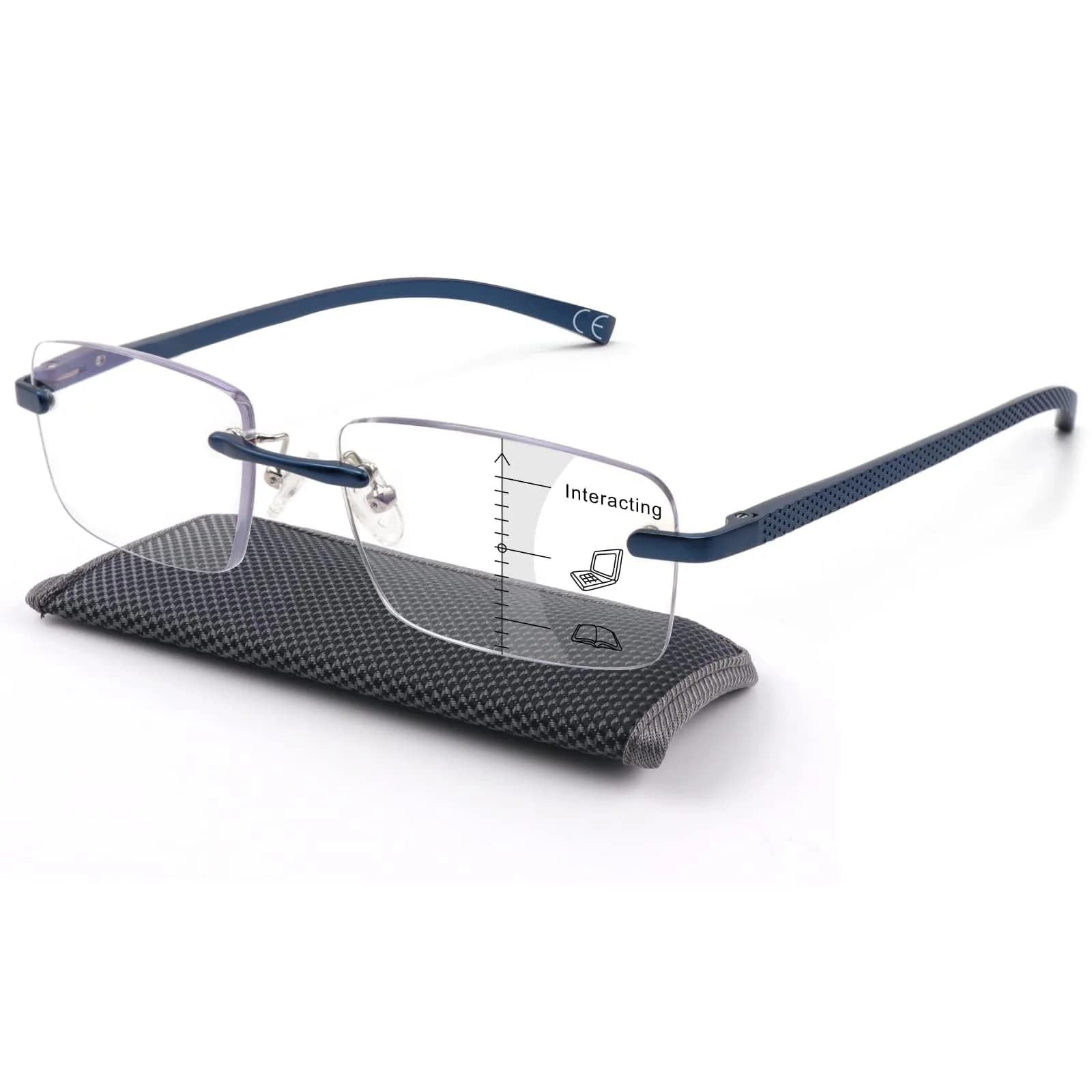 Missfive Premium Aluminum Progressive Multifocus Reading Glasses +2.25 Diopters | Blue Light Blocking, Spring Hinge - view 7