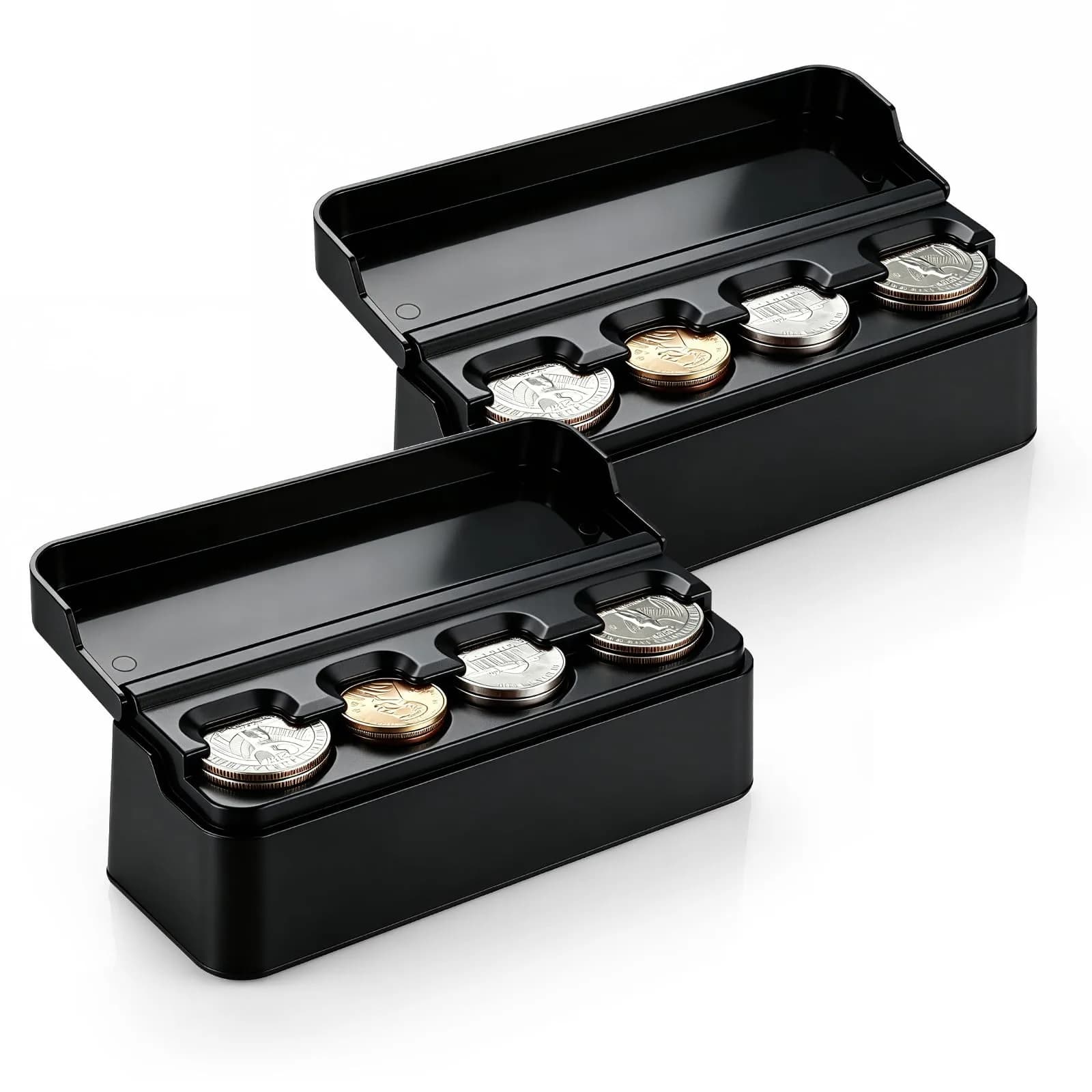SINGARO Coin Holder for Car, Dash-Mounted Coin Organizer with 4 Slots, 2-Pack Black | Fits Most Cars & Trucks — BLACK