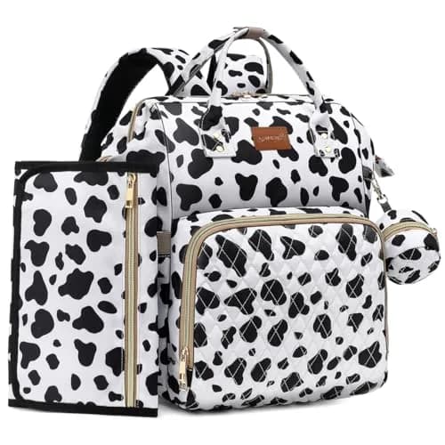 ROSEGIN Diaper Bag Backpack with Changing Pad, Pacifier Case, Baby Bag for Boy Girl Toddler - Large, Stylish, Waterproof Travel Quilted Diaper Bag for Mom - Baby Shower Registry - Cow Print thumbnail 1