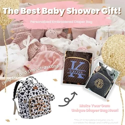 ROSEGIN Diaper Bag Backpack with Changing Pad, Pacifier Case, Baby Bag for Boy Girl Toddler - Large, Stylish, Waterproof Travel Quilted Diaper Bag for Mom - Baby Shower Registry - Cow Print thumbnail 7
