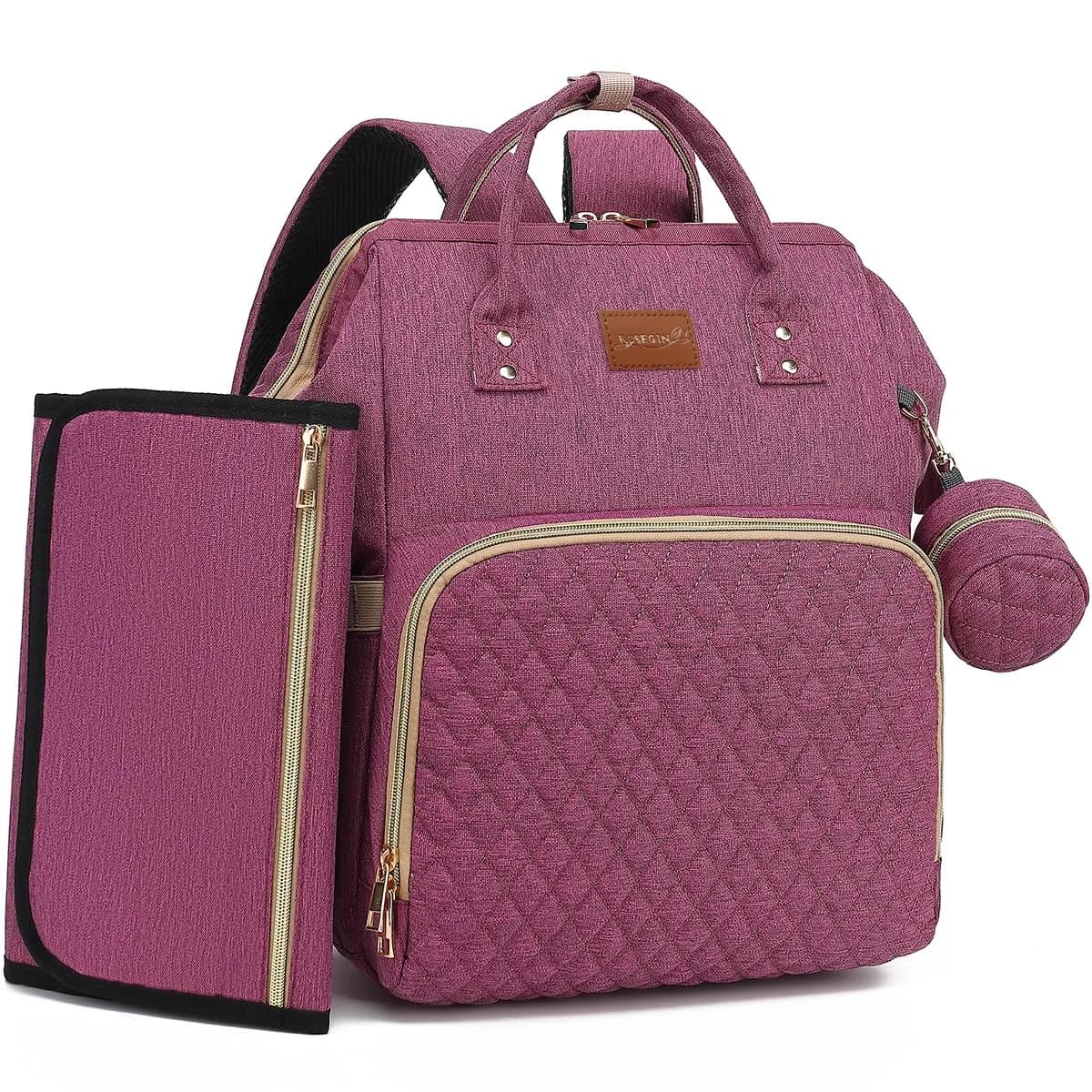 ROSEGIN Large Diaper Bag Backpack 35L (1.6 lbs) | Waterproof Quilted Travel Bag with Changing Pad & Stroller Straps