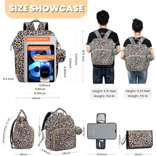 ROSEGIN Diaper Bag Backpack with Changing Pad & Pacifier Case, 35L Large, Waterproof, Cheetah Print | Unisex Travel Baby Bag thumbnail 6