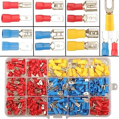 Feggizuli 330PCS Crimp Connectors, 2.8mm 4.8mm 6.3mm Male and Female Spade Connector kit, 15 Types Crimp Terminals Electrical Connectors, Electrical Terminals Includes Spade Ring Fork Wire Connectors | Copper, PVC, 330 pcs thumbnail 1