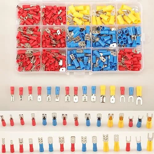 Feggizuli 330PCS Crimp Connectors, 2.8mm 4.8mm 6.3mm Male and Female Spade Connector kit, 15 Types Crimp Terminals Electrical Connectors, Electrical Terminals Includes Spade Ring Fork Wire Connectors | Copper, PVC, 330 pcs thumbnail 2