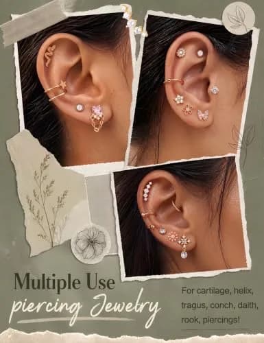 LOYALLOOK Cartilage Earring Stud for Women Opal Flat Back Rose Gold Tone | Minimalist Multi-Purpose Jewelry (70-120 chars) thumbnail 4