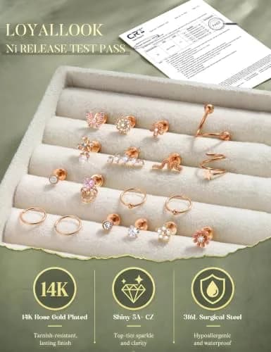 LOYALLOOK Cartilage Earring Stud for Women Opal Flat Back Rose Gold Tone | Minimalist Multi-Purpose Jewelry (70-120 chars) thumbnail 5