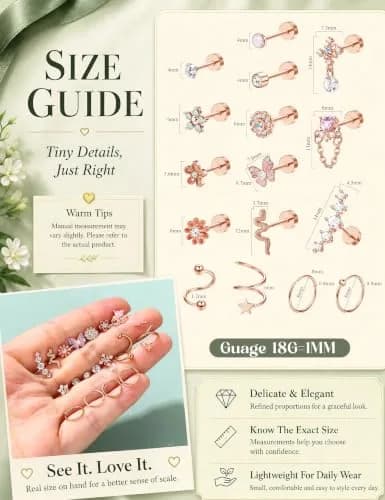 LOYALLOOK Cartilage Earring Stud for Women Opal Flat Back Rose Gold Tone | Minimalist Multi-Purpose Jewelry (70-120 chars) thumbnail 6