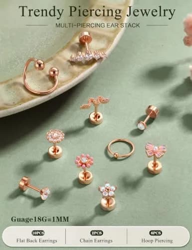 LOYALLOOK Cartilage Earring Stud for Women Opal Flat Back Rose Gold Tone | Minimalist Multi-Purpose Jewelry (70-120 chars) thumbnail 7
