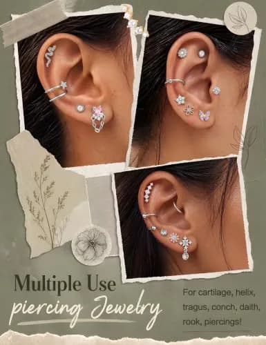 LOYALLOOK 18PCS Cartilage Earring Stud Set | Opal Flower CZ Flat Back Minimalist Jewelry thumbnail 4