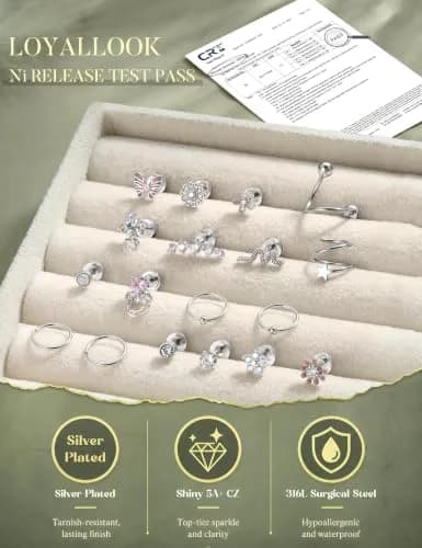 LOYALLOOK 18PCS Cartilage Earring Stud Set | Opal Flower CZ Flat Back Minimalist Jewelry thumbnail 5