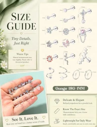 LOYALLOOK 18PCS Cartilage Earring Stud Set | Opal Flower CZ Flat Back Minimalist Jewelry thumbnail 6