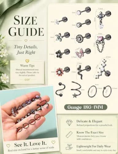 LOYALLOOK 18pcs Cartilage Earring Set Black Tone | Minimalist Look for Multiple Piercings thumbnail 6