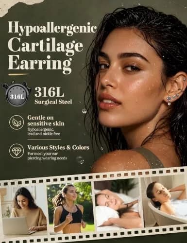 LOYALLOOK 18pcs Cartilage Earring Set Black Tone | Minimalist Look for Multiple Piercings thumbnail 3