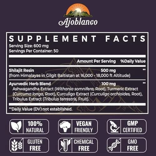 Ajoblanco 600mg Himalayan Shilajit Resin | Organic Ayurvedic Energy & Immunity Support thumbnail 2