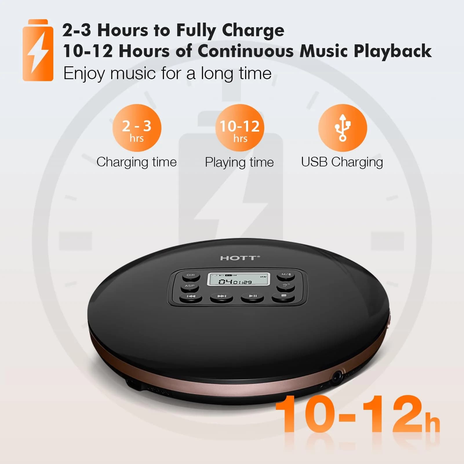 QDZ CD711T Portable CD Player with Bluetooth, USB Rechargeable, 12-Hour Playback | 15.6 cm (5.63 in) Discman with Anti-Shock - view 5
