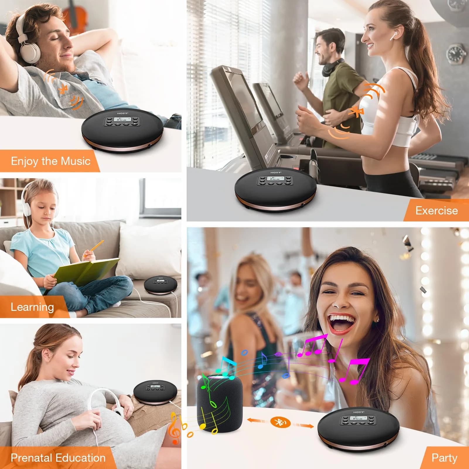 QDZ CD711T Portable CD Player with Bluetooth, USB Rechargeable, 12-Hour Playback | 15.6 cm (5.63 in) Discman with Anti-Shock - view 6