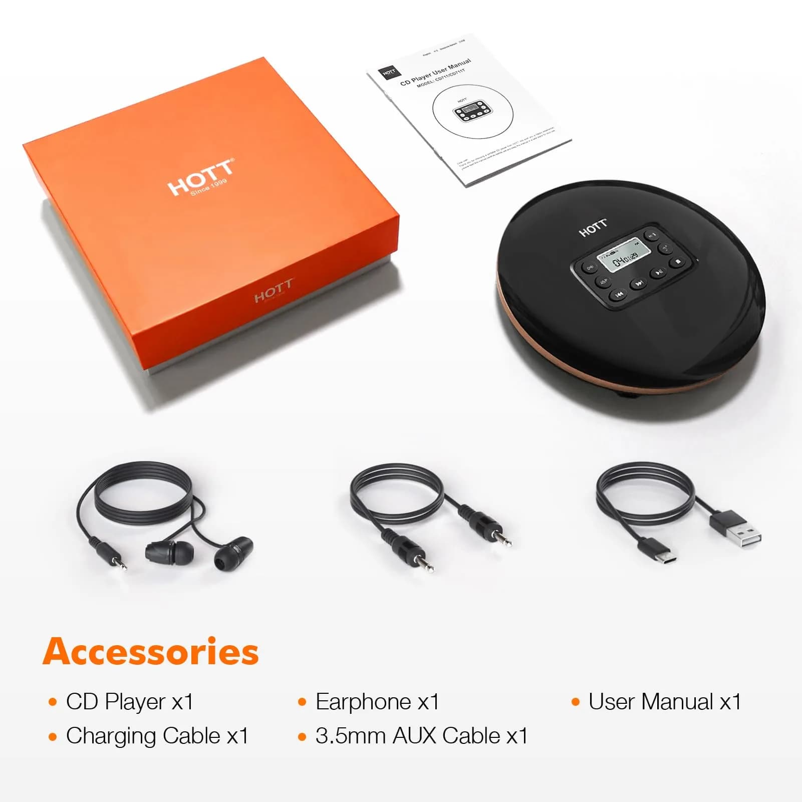 QDZ CD711T Portable CD Player with Bluetooth, USB Rechargeable, 12-Hour Playback | 15.6 cm (5.63 in) Discman with Anti-Shock - view 9