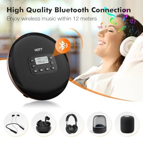 QDZ CD711T Portable CD Player with Bluetooth, USB Rechargeable, 12-Hour Playback | 15.6 cm (5.63 in) Discman with Anti-Shock thumbnail 2