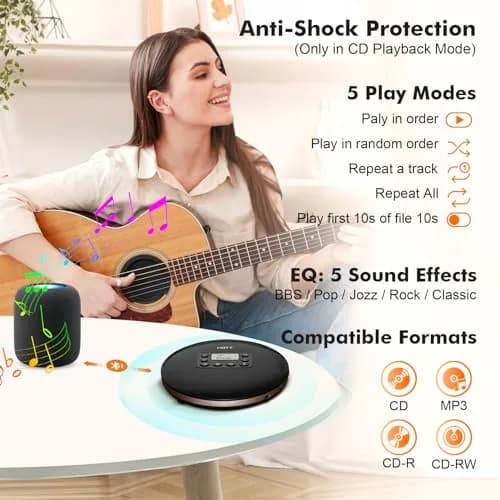 QDZ CD711T Portable CD Player with Bluetooth, USB Rechargeable, 12-Hour Playback | 15.6 cm (5.63 in) Discman with Anti-Shock thumbnail 3