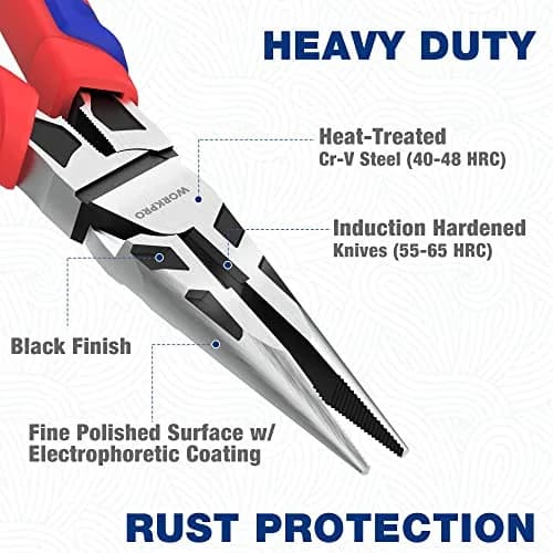 WORKPRO Premium 6” Needle Nose Pliers | Heavy-Duty CRV Steel, Soft Grip, Wire Cutter (6 inch, 15.24cm) thumbnail 3
