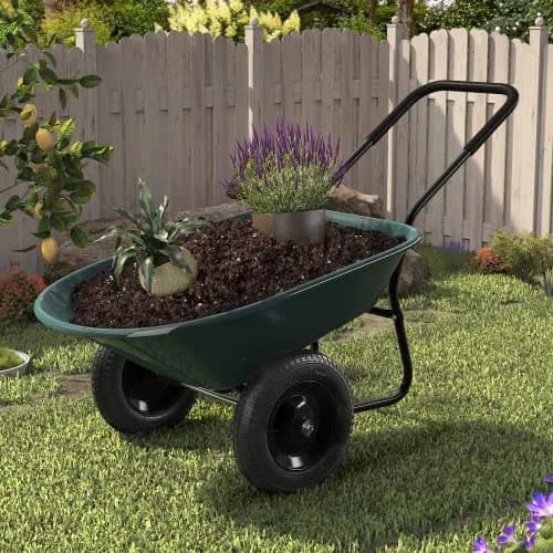 ARNOT Enlarged Dual-Wheel Wheelbarrow | Heavy Duty Garden Cart for Lawn & Farm, Green thumbnail 1